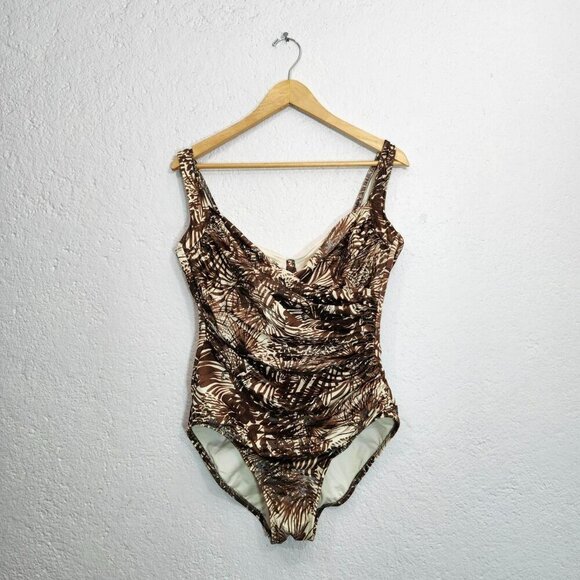 miraclesuit Brown and cream palm one piece swimsuit - Picture 1 of 3